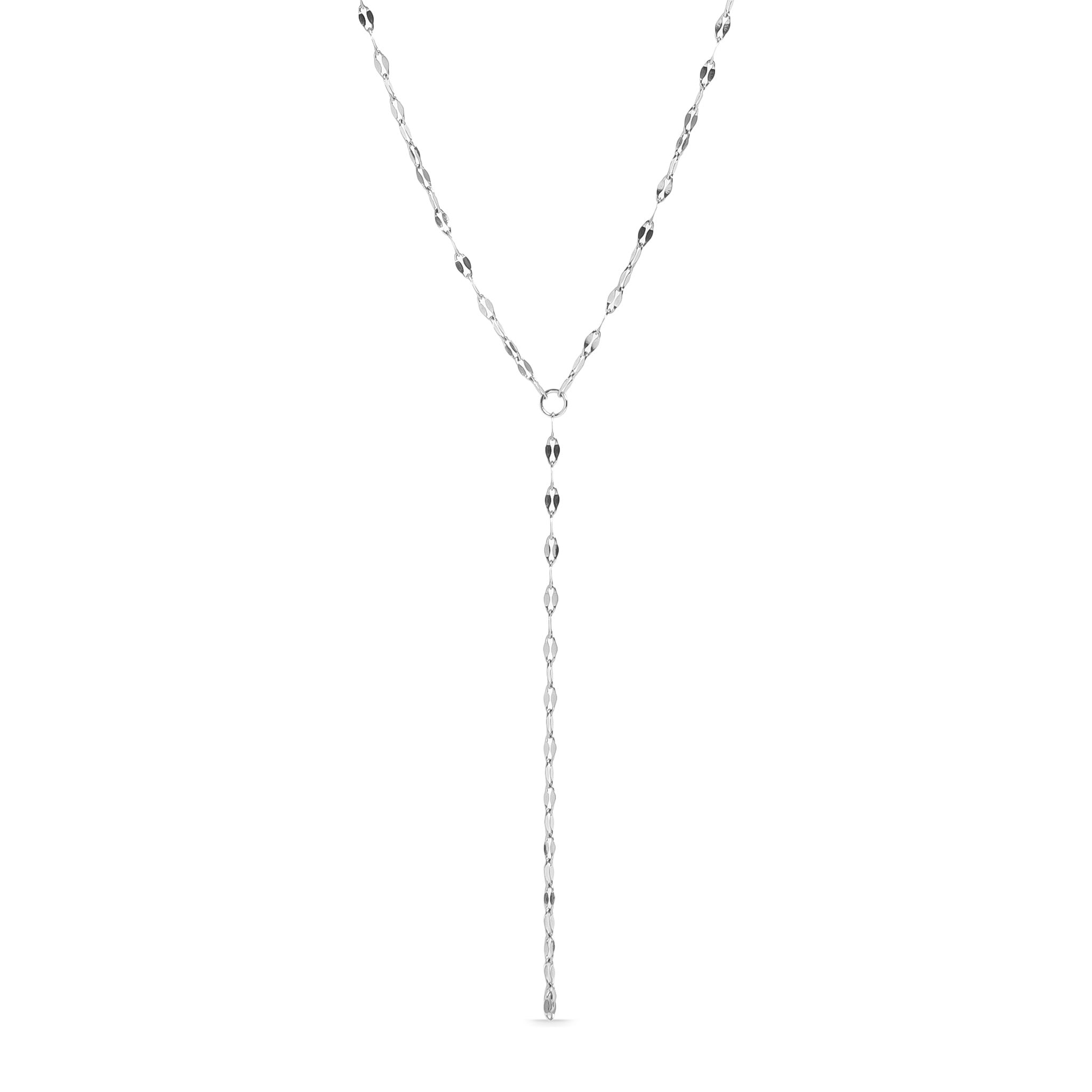 18K Gold Lariat Necklace – Stainless Steel Singapore Chain With Drop Pendant