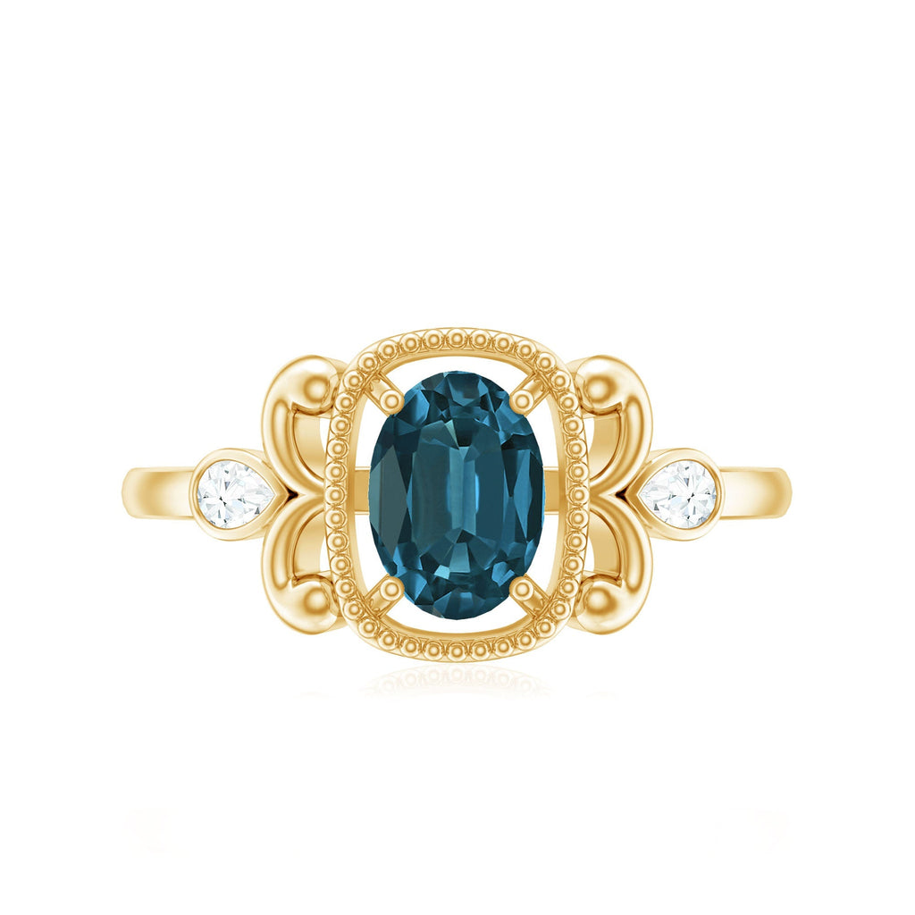 London Blue Topaz and Diamond Art Deco Engagement Ring