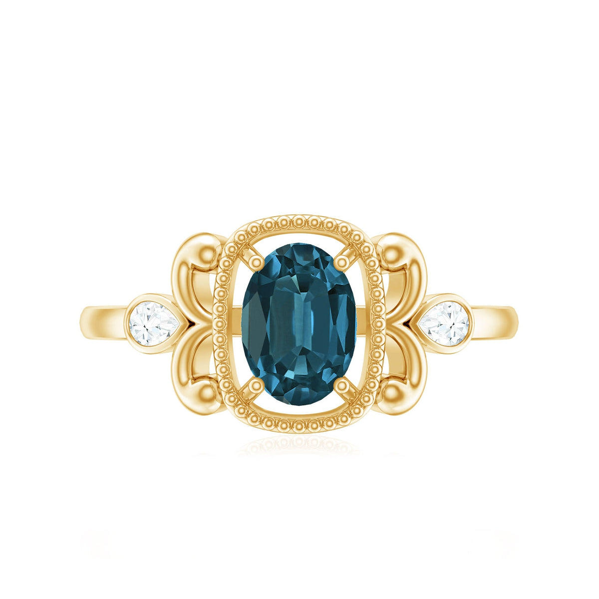 London Blue Topaz and Diamond Art Deco Engagement Ring