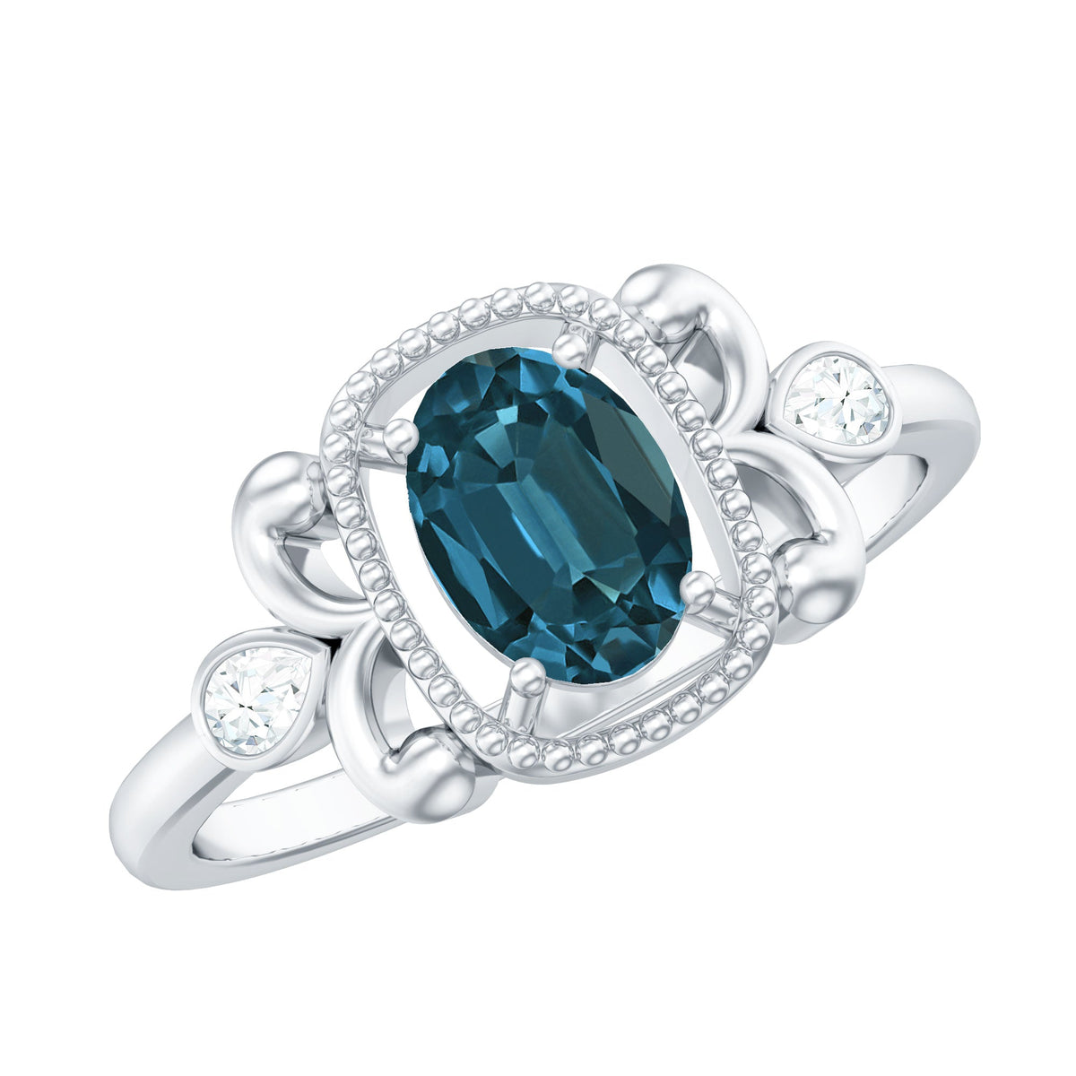 London Blue Topaz and Diamond Art Deco Engagement Ring