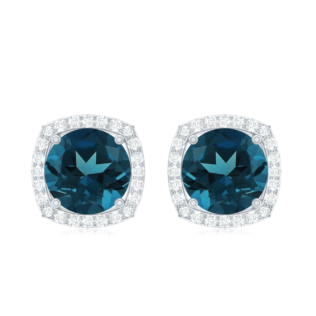 London Blue Topaz and Diamond Halo Stud Earrings