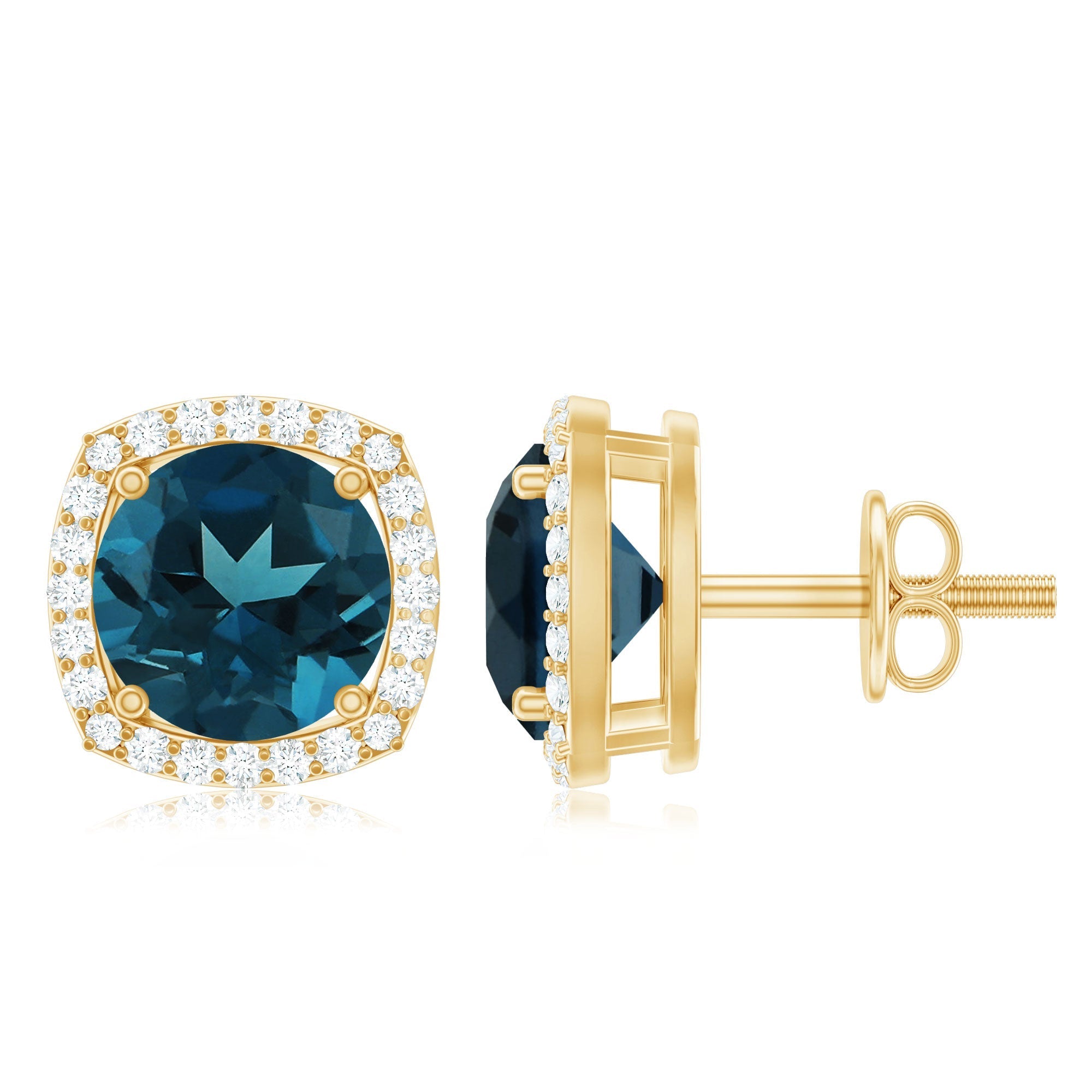 London Blue Topaz and Diamond Halo Stud Earrings