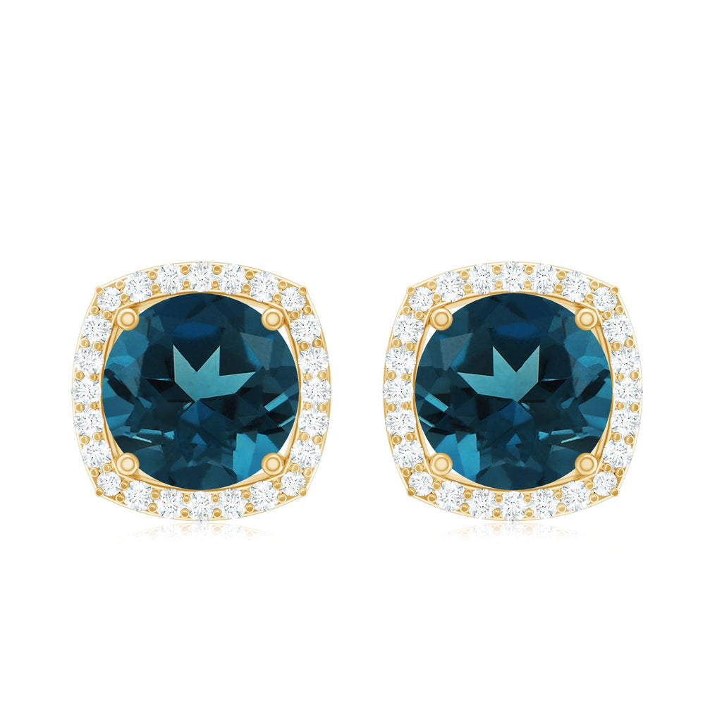 London Blue Topaz and Diamond Halo Stud Earrings