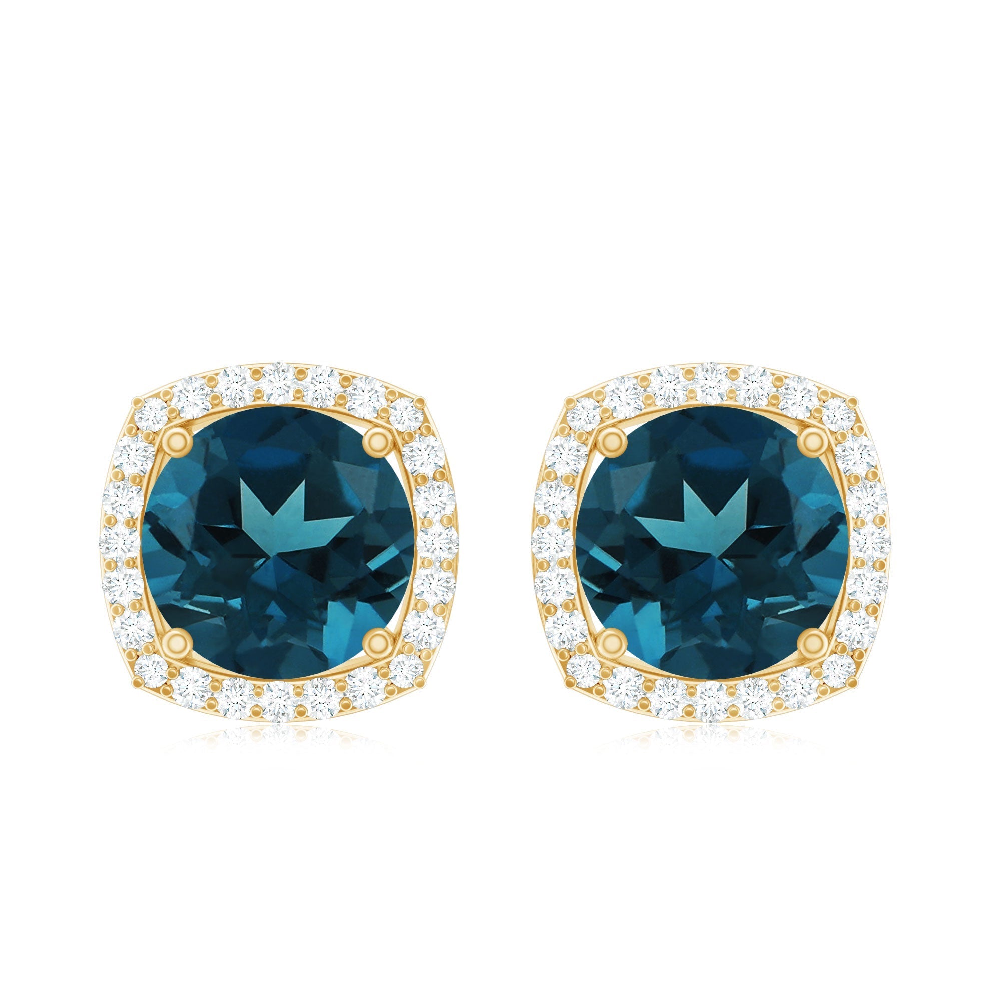 London Blue Topaz and Diamond Halo Stud Earrings