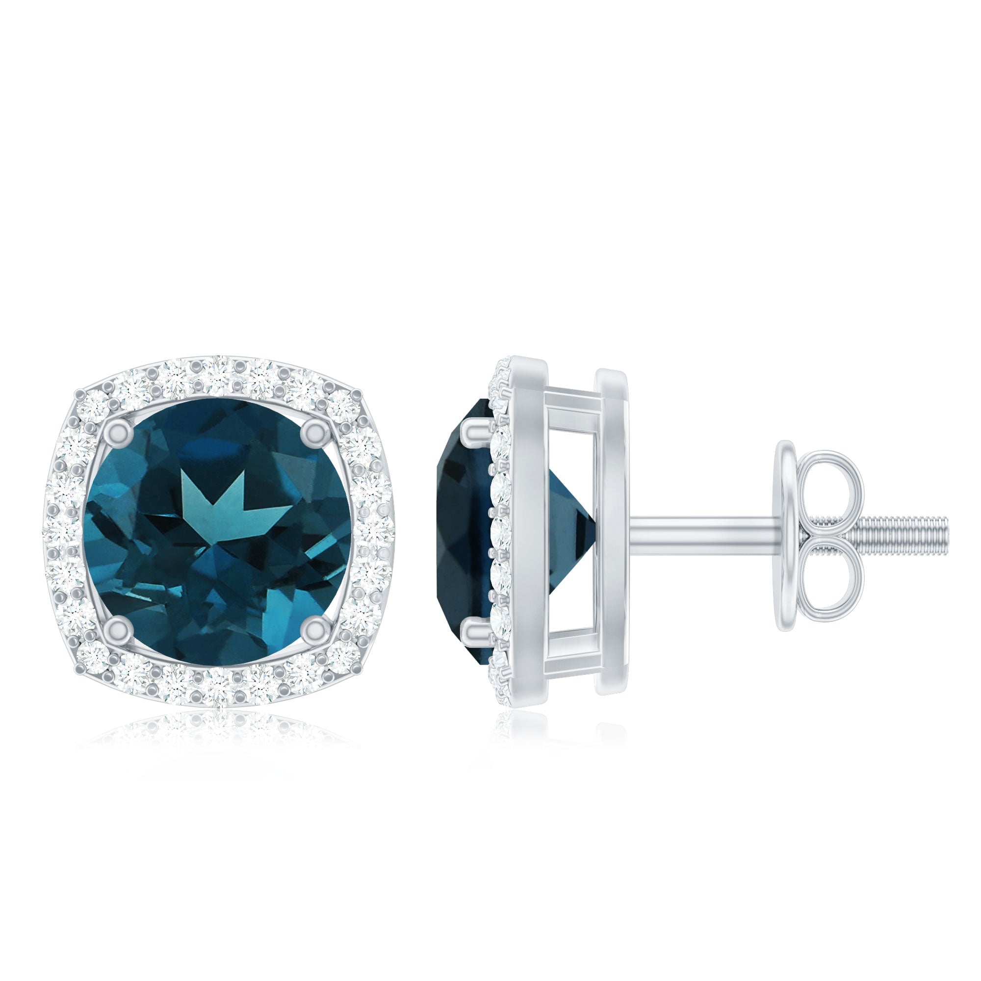 London Blue Topaz and Diamond Halo Stud Earrings