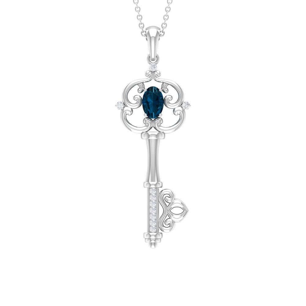 London Blue Topaz and Diamond Vintage Key Necklace