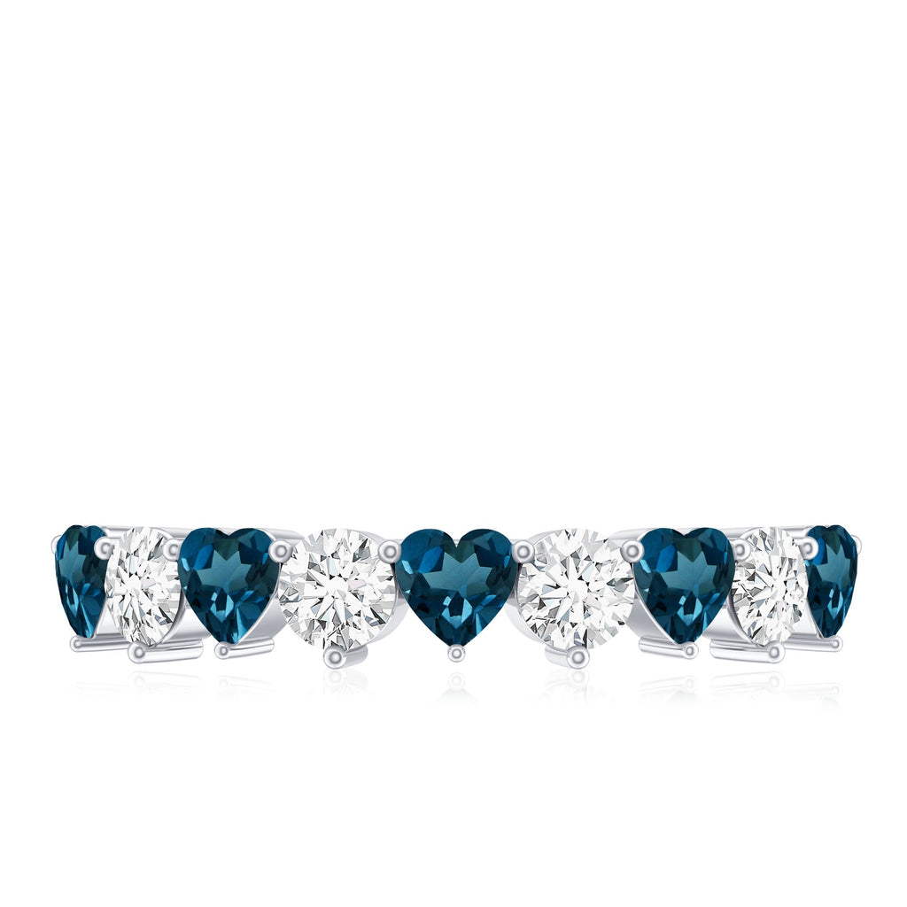 London Blue Topaz and Moissanite Heart Eternity Band