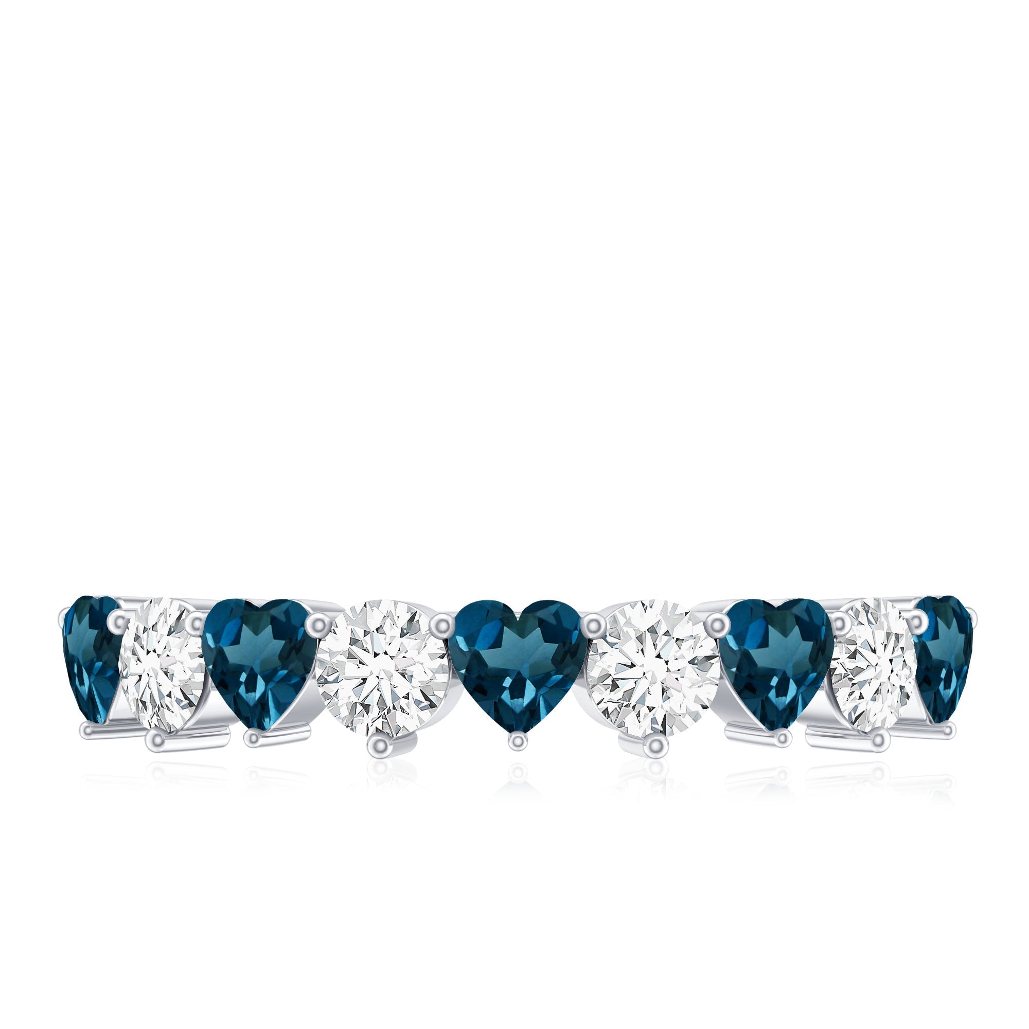 London Blue Topaz and Moissanite Heart Eternity Band