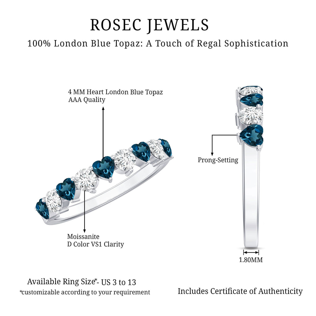 London Blue Topaz and Moissanite Heart Eternity Band