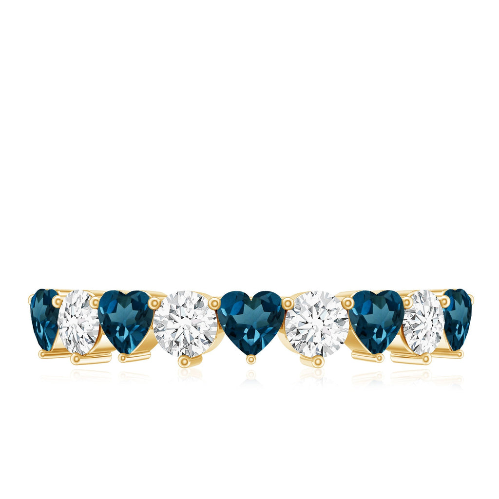 London Blue Topaz and Moissanite Heart Eternity Band
