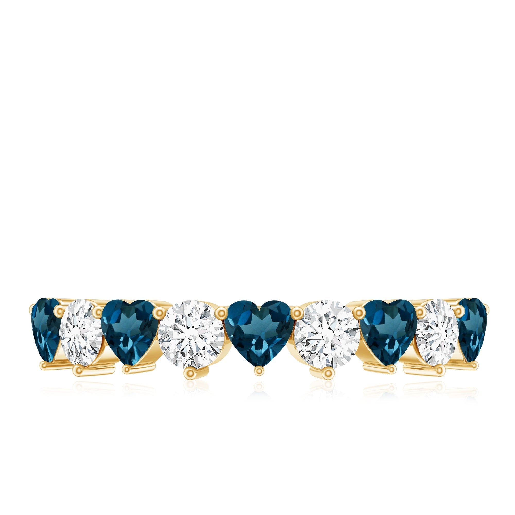 London Blue Topaz and Moissanite Heart Eternity Band