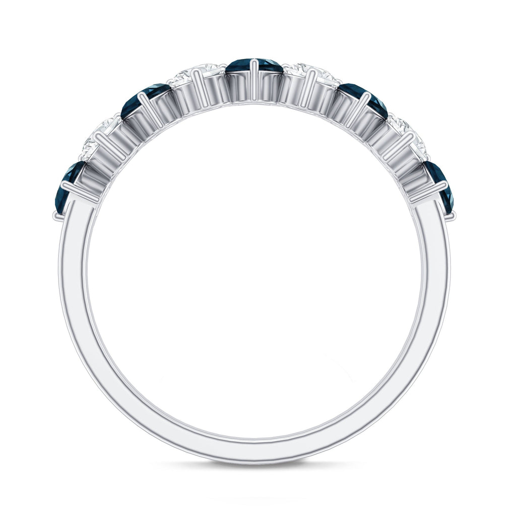 London Blue Topaz and Moissanite Heart Eternity Band