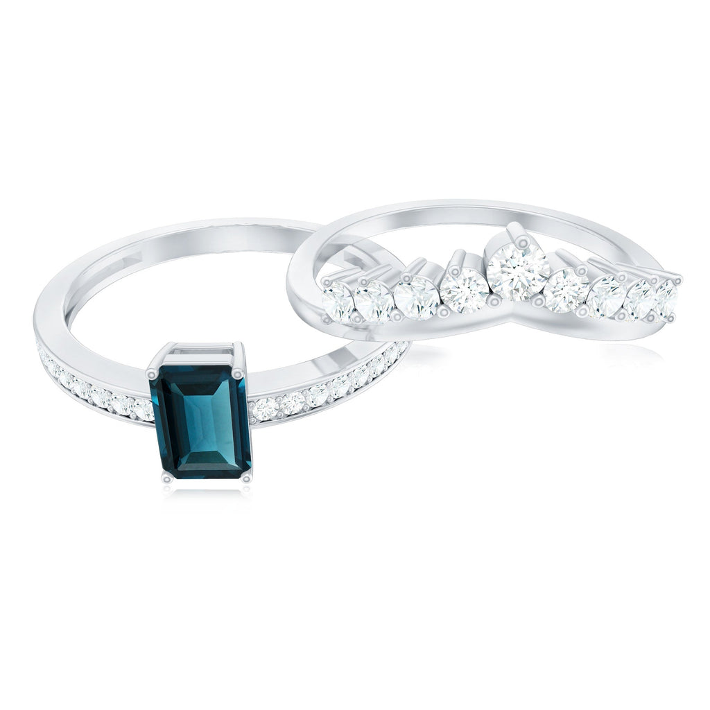 London Blue Topaz Engagement Ring with Diamond Wedding Band