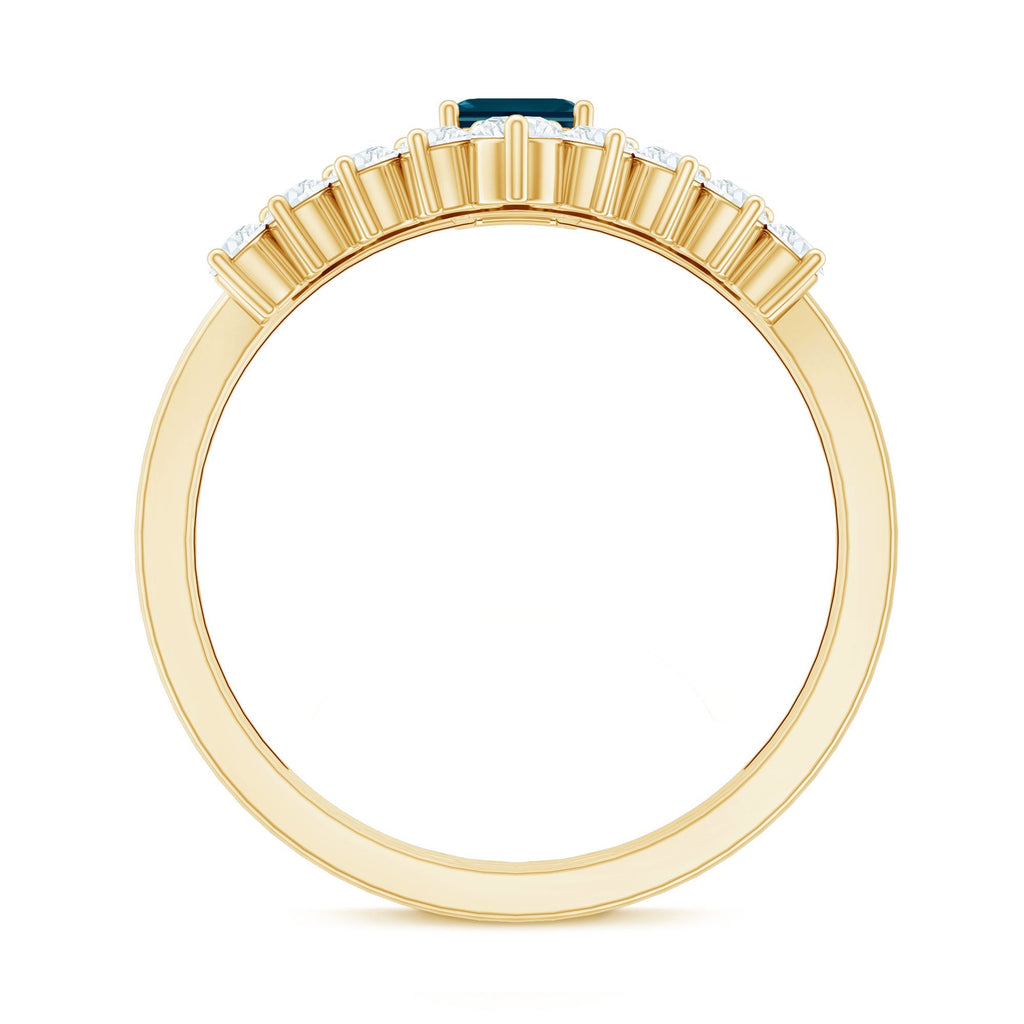 London Blue Topaz Engagement Ring with Diamond Wedding Band