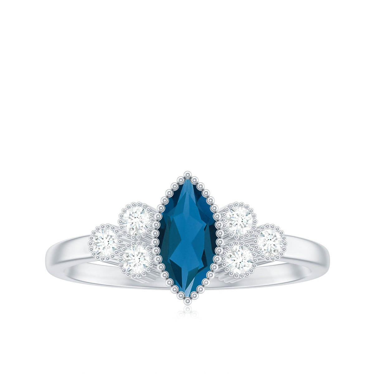 London Blue Topaz Marquise Engagement Ring with Diamond Trio