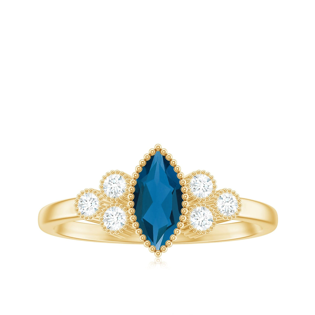 London Blue Topaz Marquise Engagement Ring with Diamond Trio