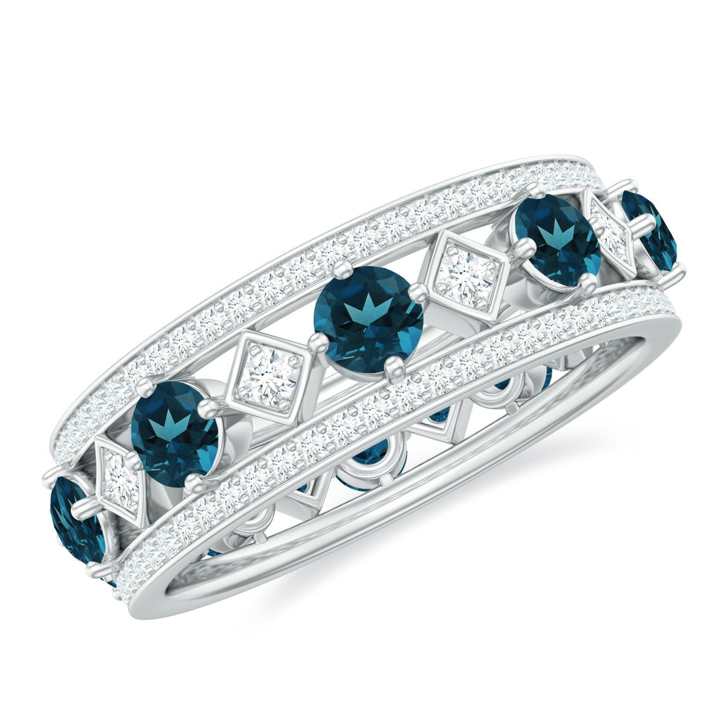 London Blue Topaz Vintage Inspired Eternity Band with Diamond