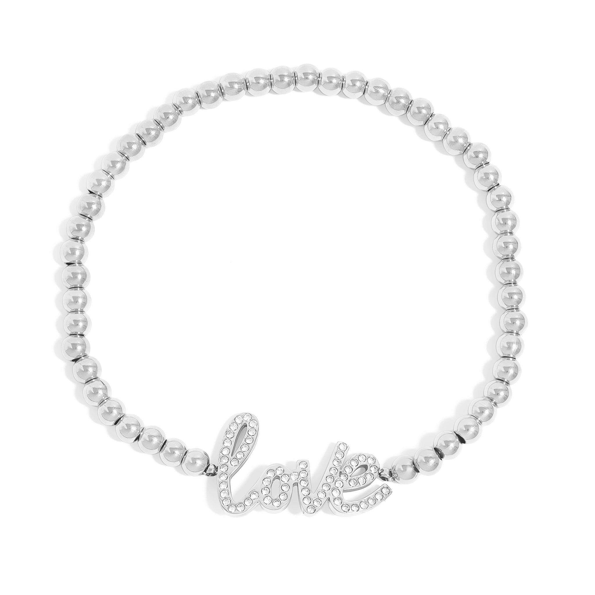 Gold Beaded Bracelet – 18K Gold Stretch Stainless Steel With Love Charm