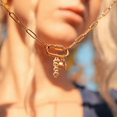 18K Gold PVD Stainless Steel Carabiner Love Charm Paperclip Necklace