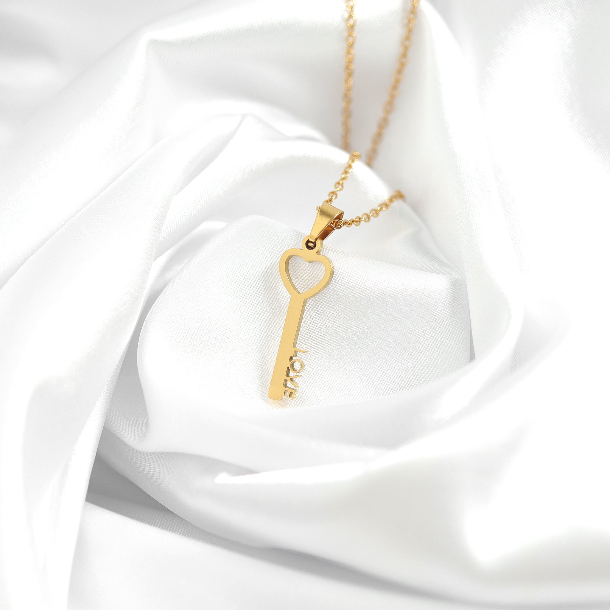 Love Key Pendant Necklace – 18K Gold Pendant, Hypoallergenic Stainless Steel Jewelry