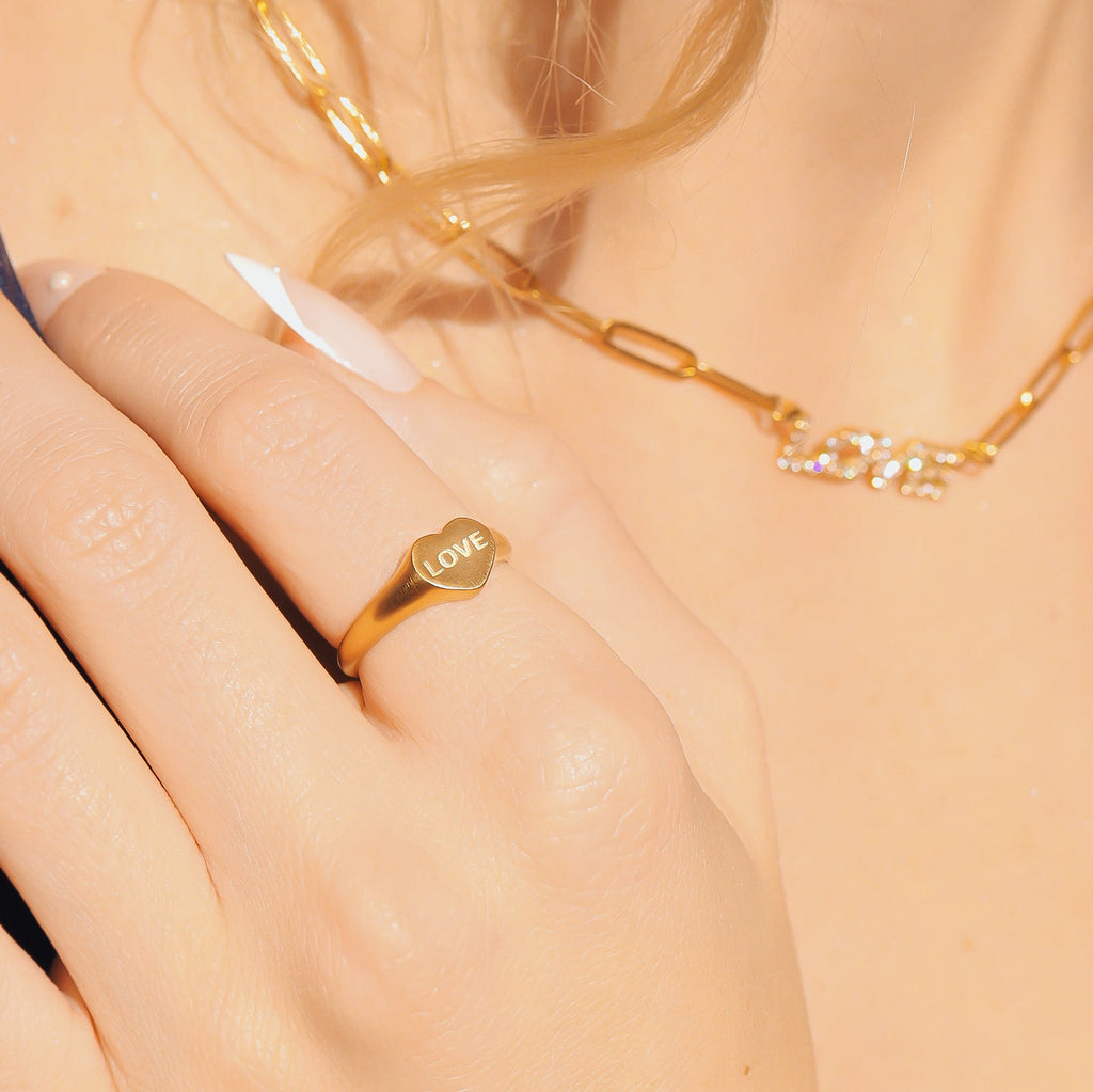 18K Gold PVD Stainless Steel Love Heart Signet Ring