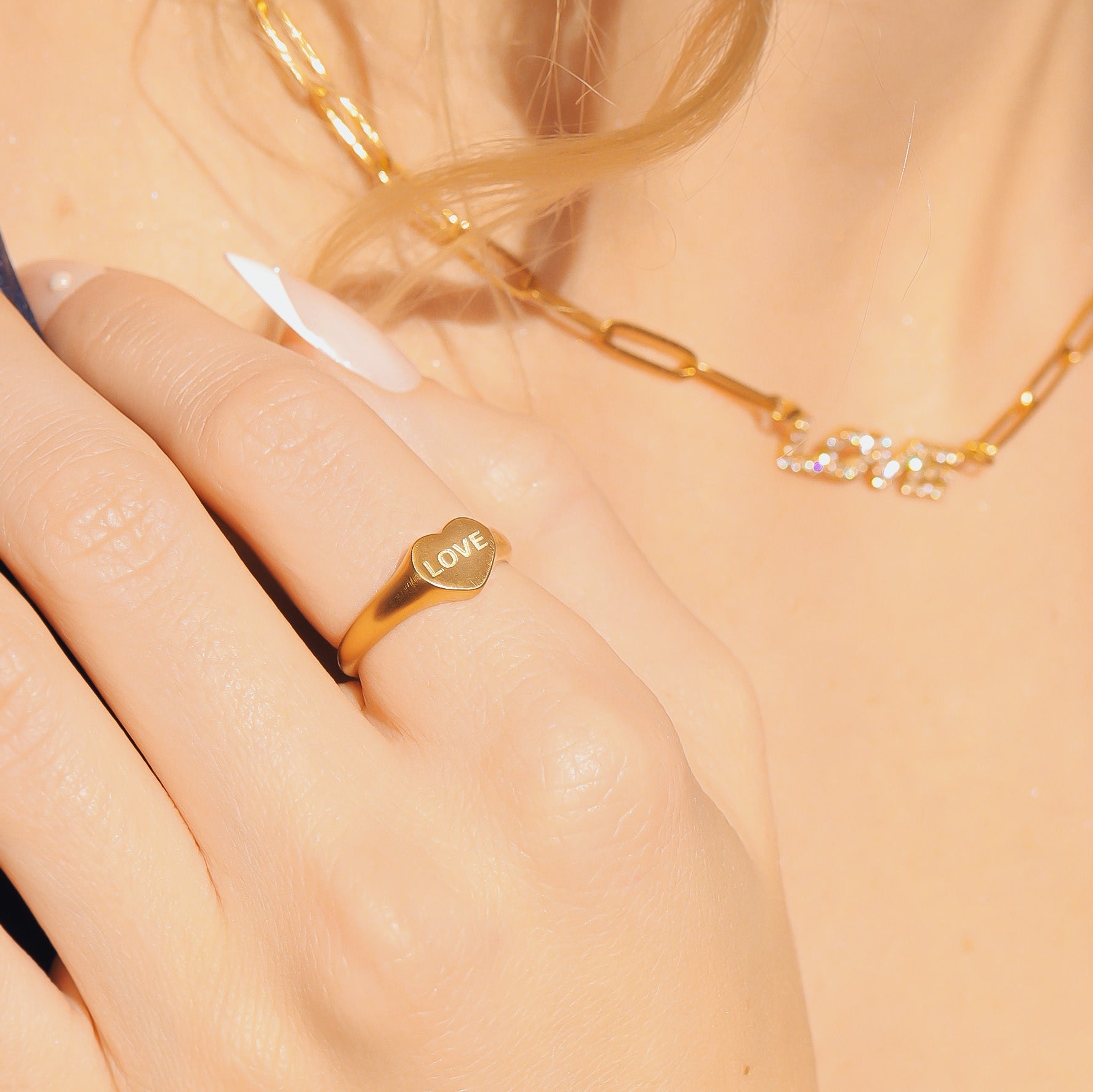 Gold Heart Signet Ring – Durable Stainless Steel Ring With PVD Coated Finish