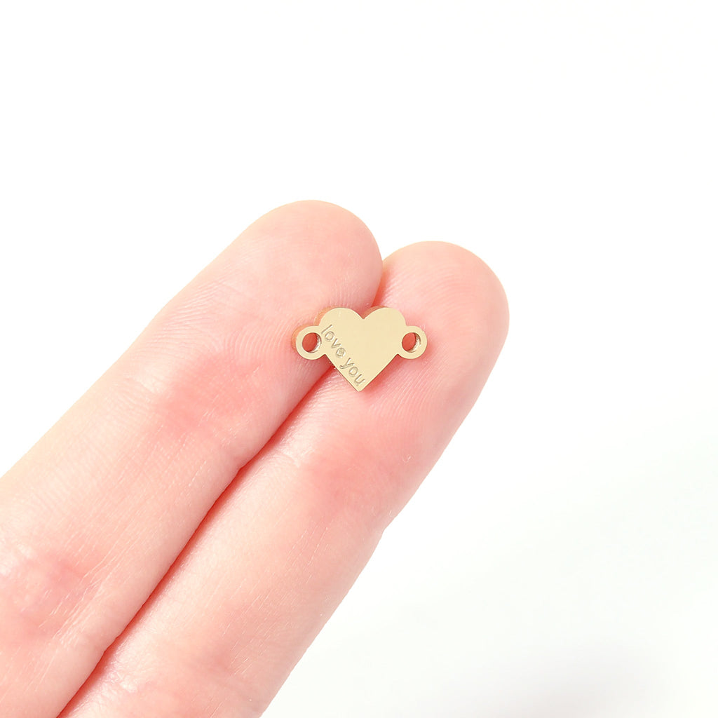 18K Gold Charm - Love You Heart Connector | PVD Coated Stainless Steel Accent