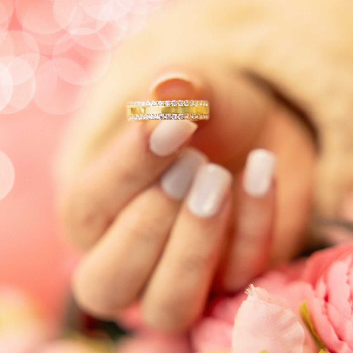 Macey Eternity Ring in Gold - Double the Shine x Infinity