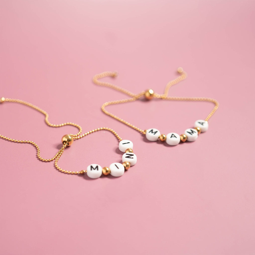 18K gold PVD Stainless Steel Beaded Mama Adjustable Bracelet