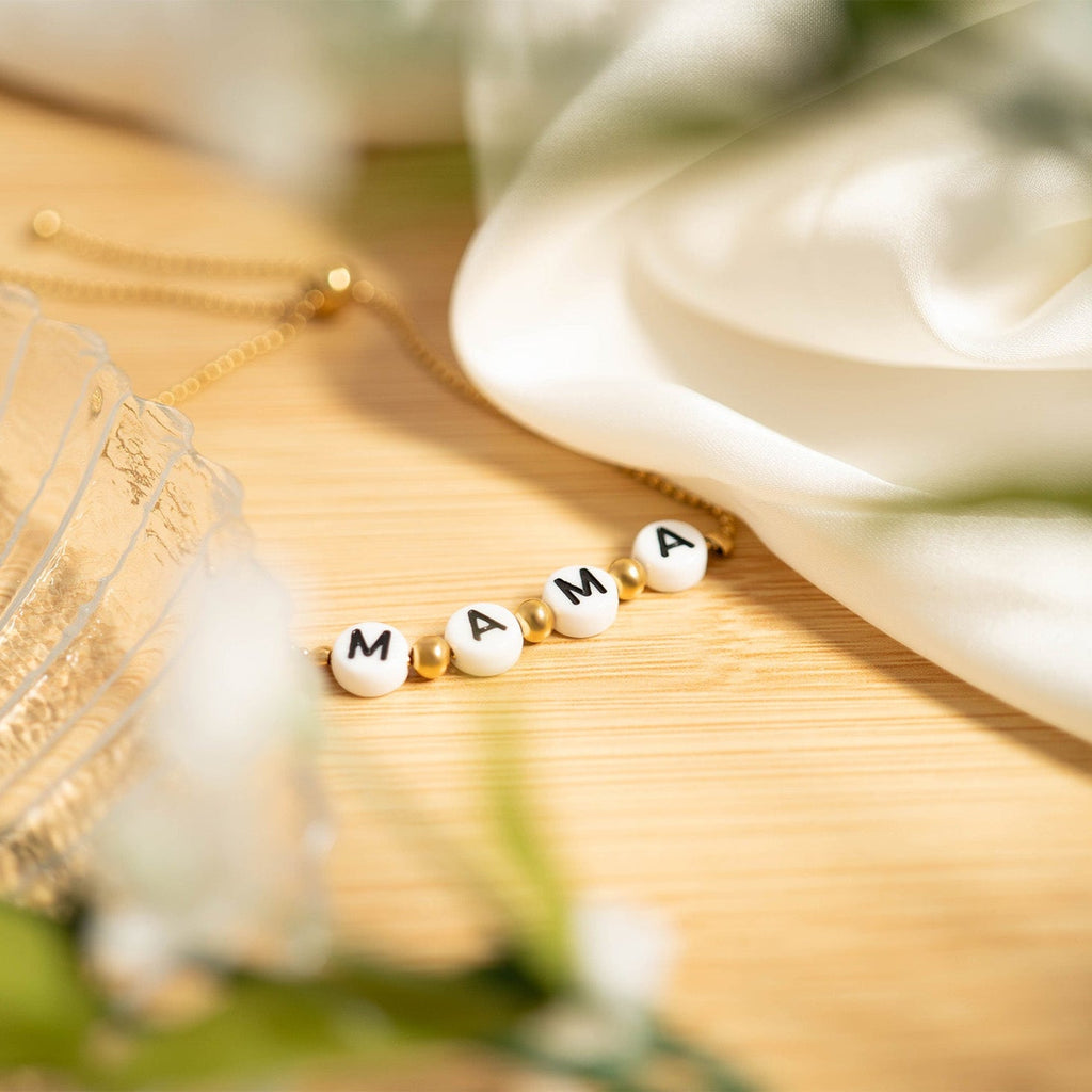 18K gold PVD Stainless Steel Beaded Mama Adjustable Bracelet