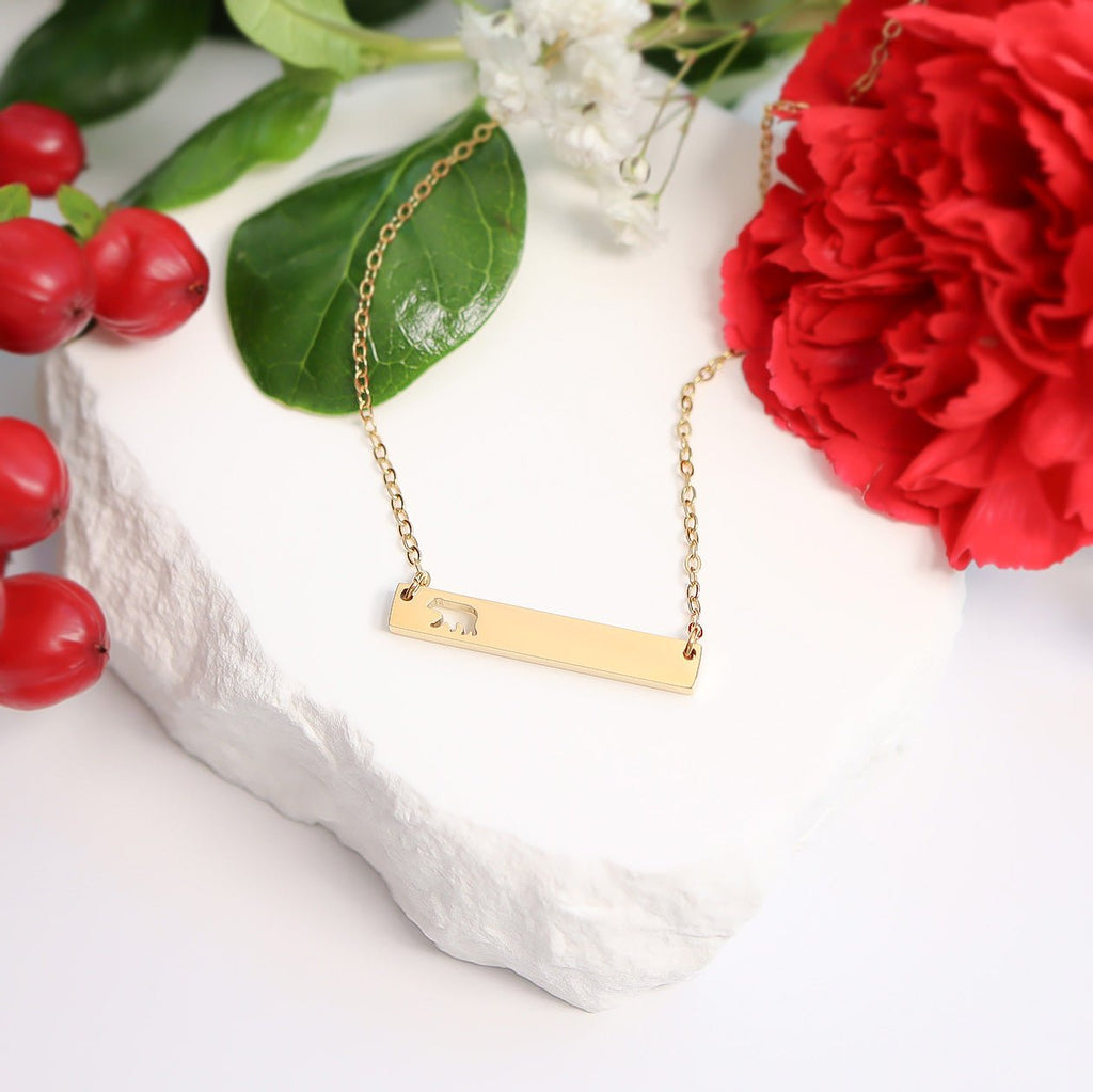 Mama Bear Bar Necklace – 18K Gold Stainless Steel Engravable Pendant Charm