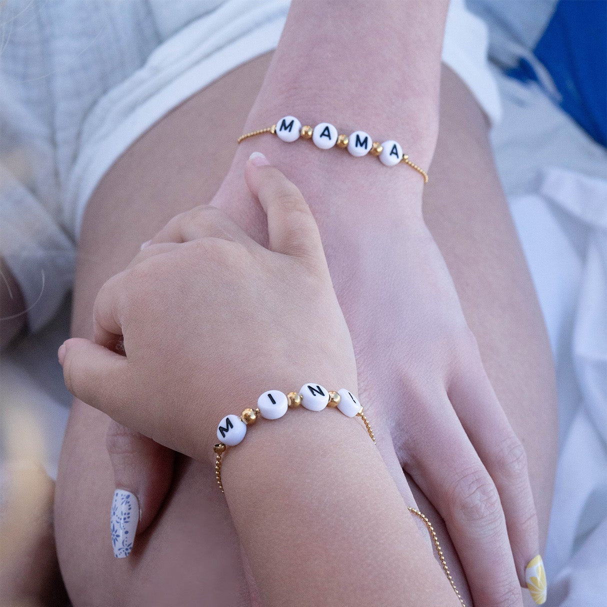 18K gold PVD Stainless Steel Beaded Mama Adjustable Bracelet