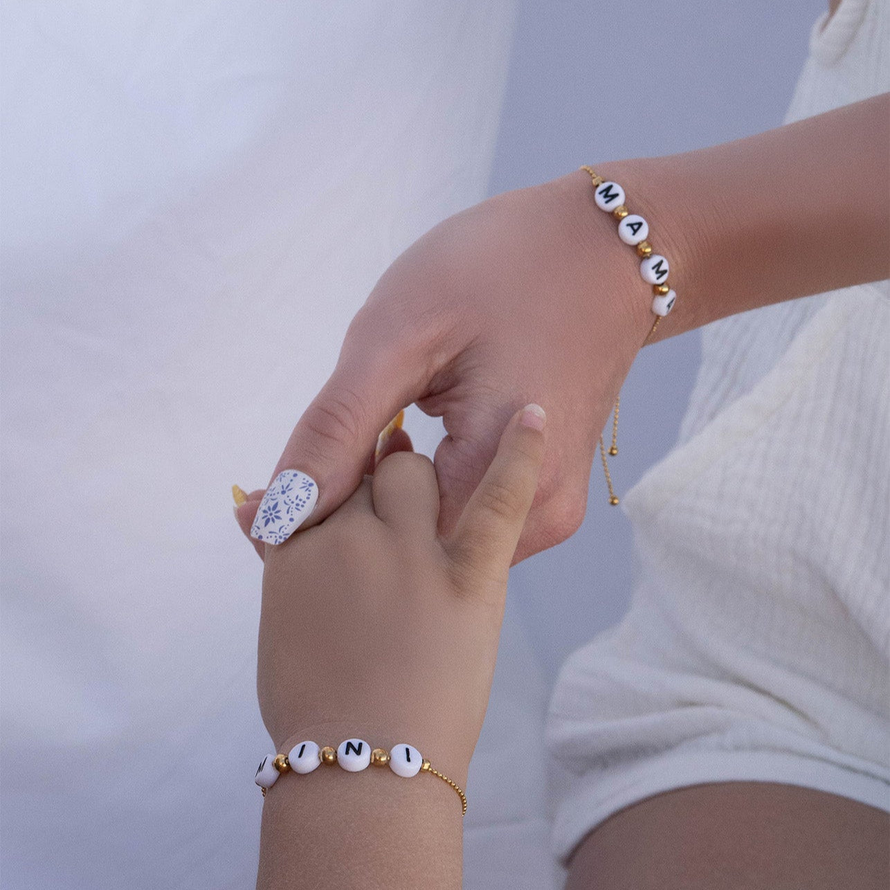 18K gold PVD Stainless Steel Beaded Mama Adjustable Bracelet