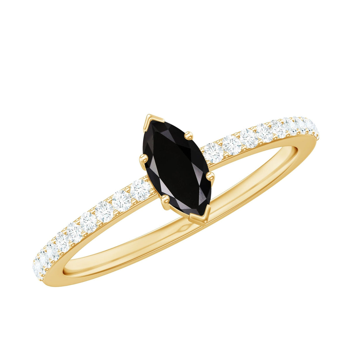 Marquise Black Spinel Diamond Promise Ring for Proposal