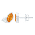 Marquise Cut Fire Opal Stud Earrings with Diamond Trio