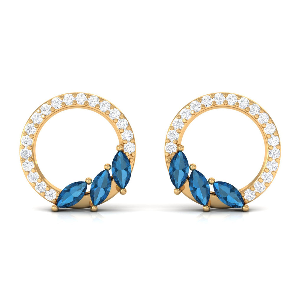 Marquise Cut London Blue Topaz and Diamond Eternity Stud Earrings