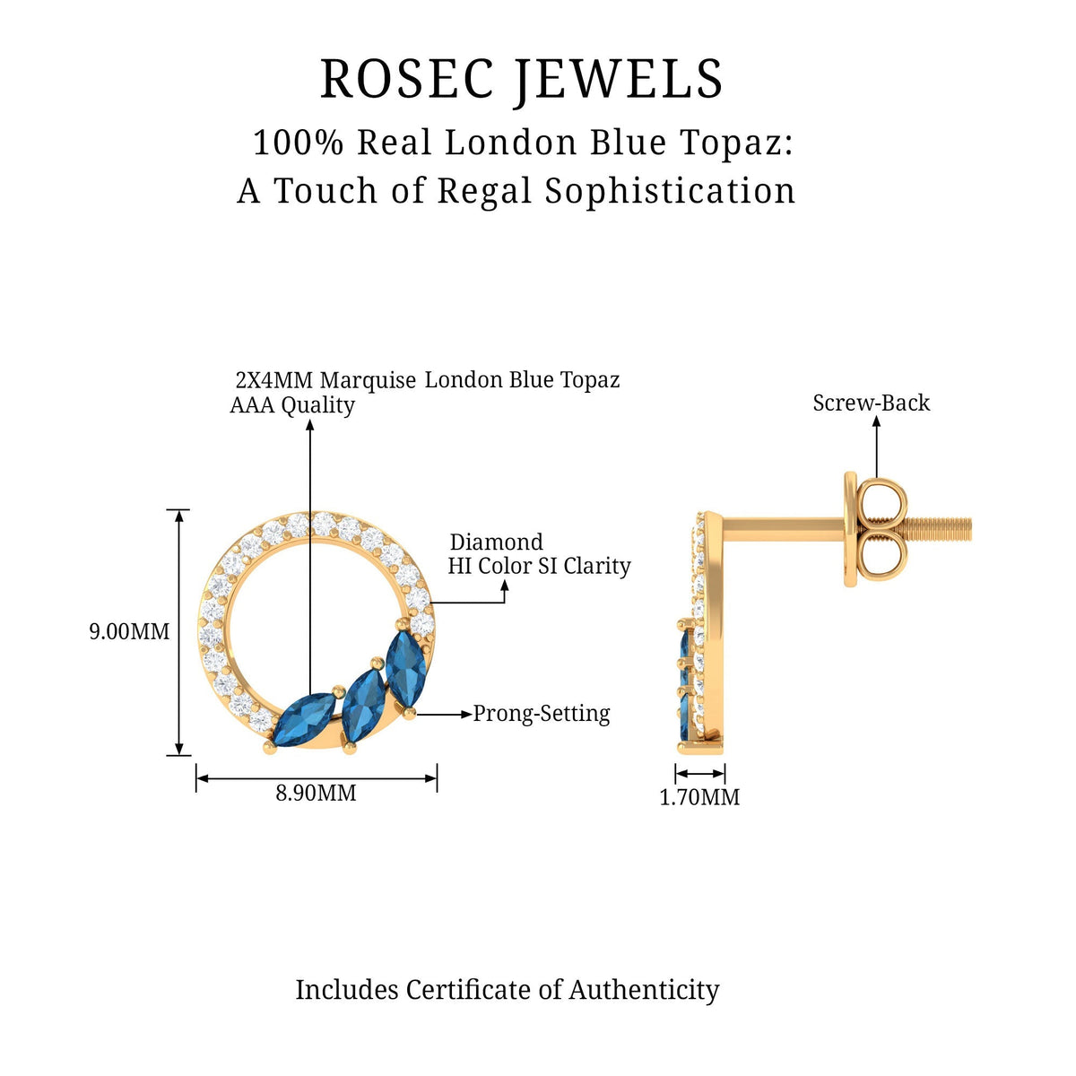 Marquise Cut London Blue Topaz and Diamond Eternity Stud Earrings