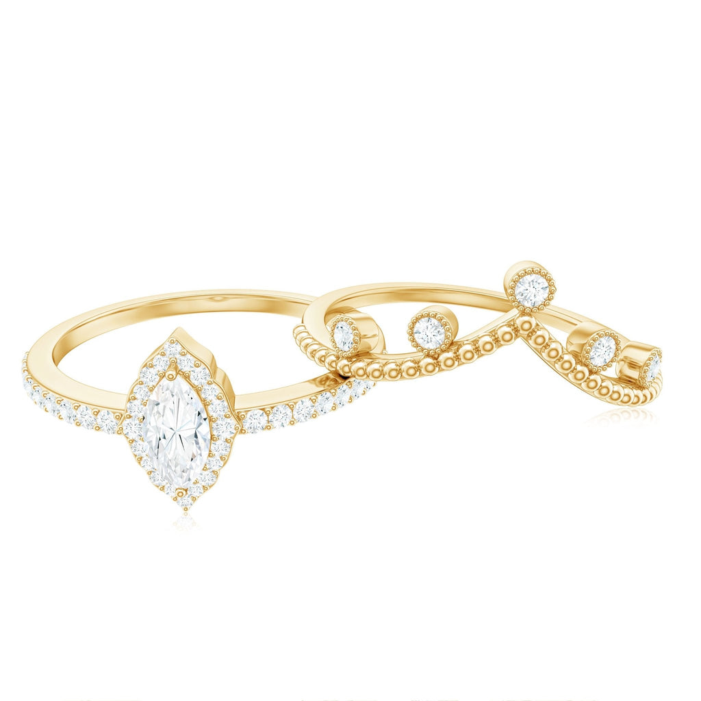 Marquise Cut Moissanite Vintage Wedding Ring Set