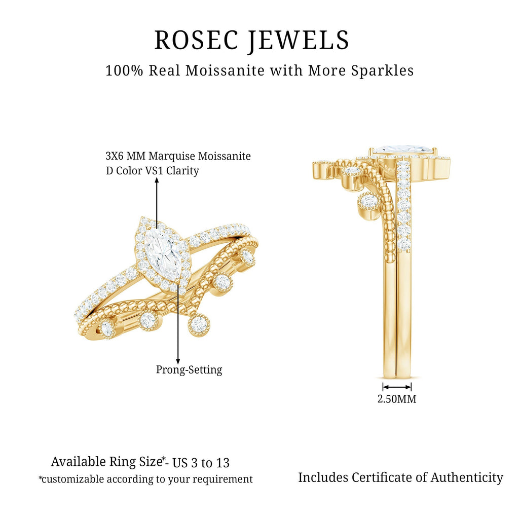 Marquise Cut Moissanite Vintage Wedding Ring Set