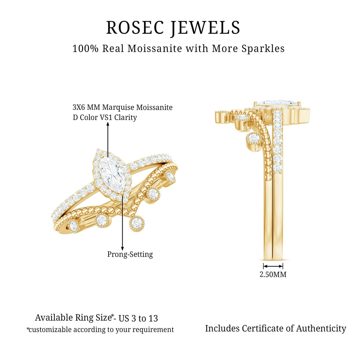 Marquise Cut Moissanite Vintage Wedding Ring Set