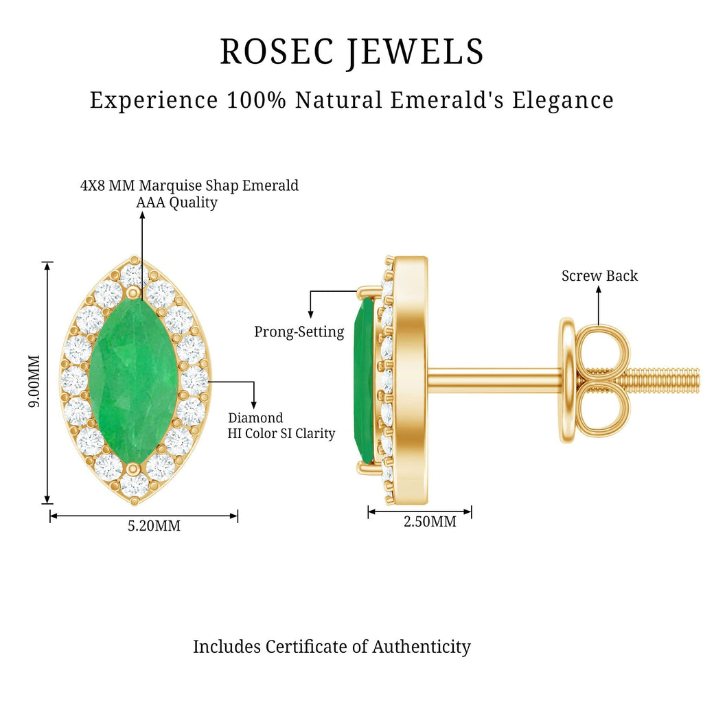 Marquise Emerald Earrings – AAA Quality Emerald Stud Earrings With Diamond Halo