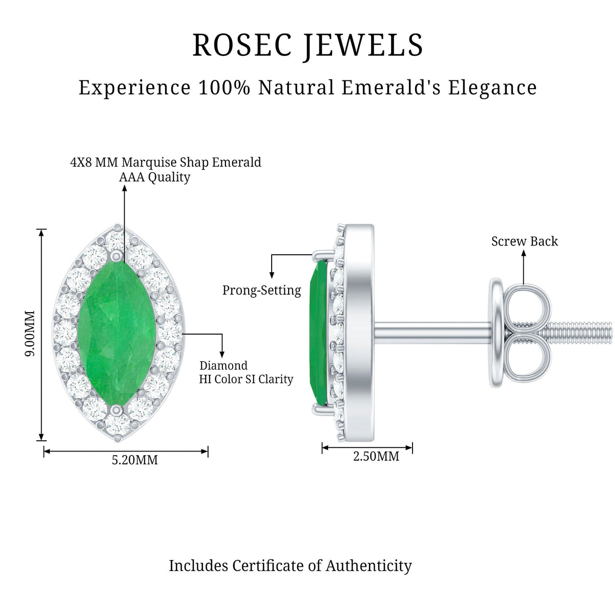 Marquise Emerald Earrings – AAA Quality Emerald Stud Earrings With Diamond Halo