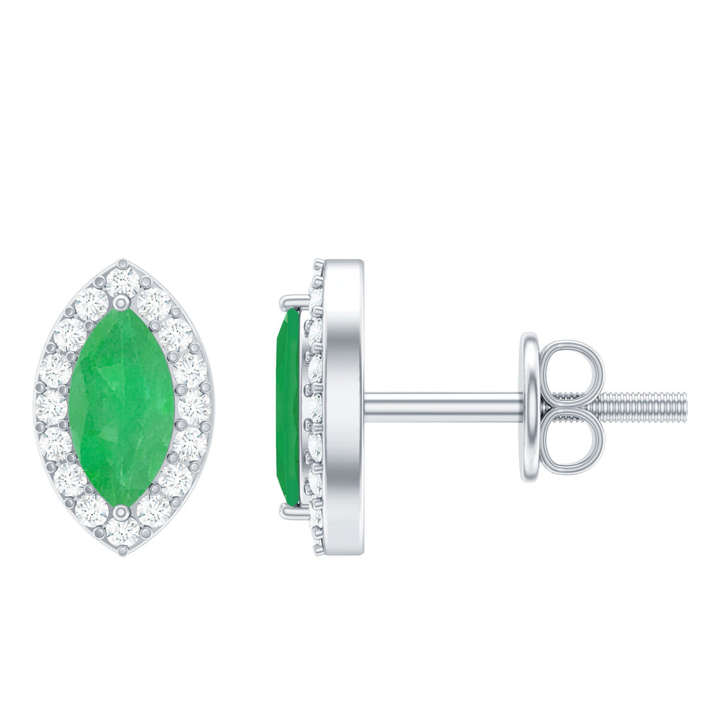 Marquise Emerald Earrings – AAA Quality Emerald Stud Earrings With Diamond Halo