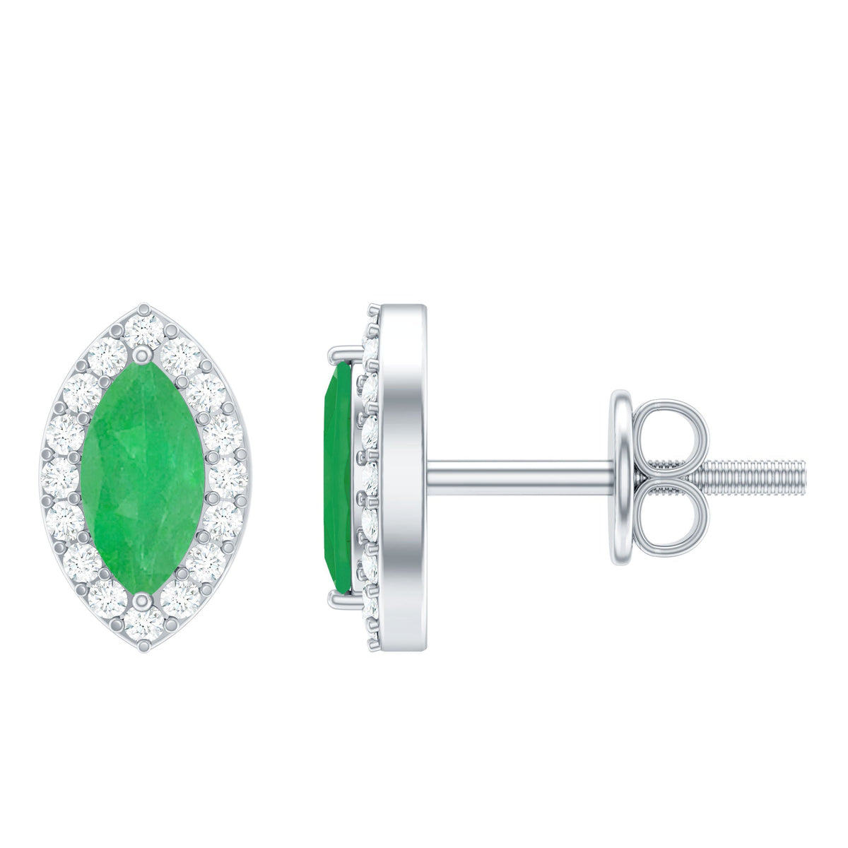 Marquise Emerald Earrings – AAA Quality Emerald Stud Earrings With Diamond Halo