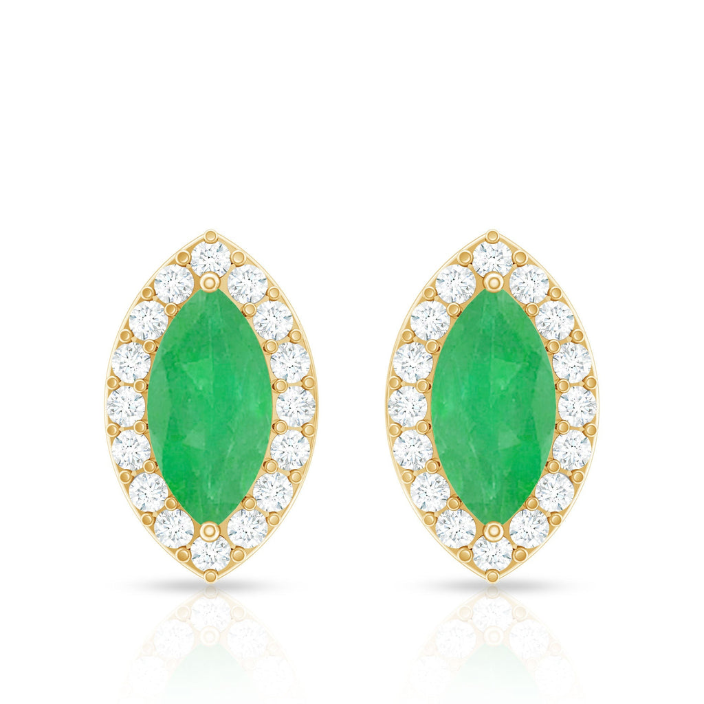 Marquise Emerald Earrings – AAA Quality Emerald Stud Earrings With Diamond Halo