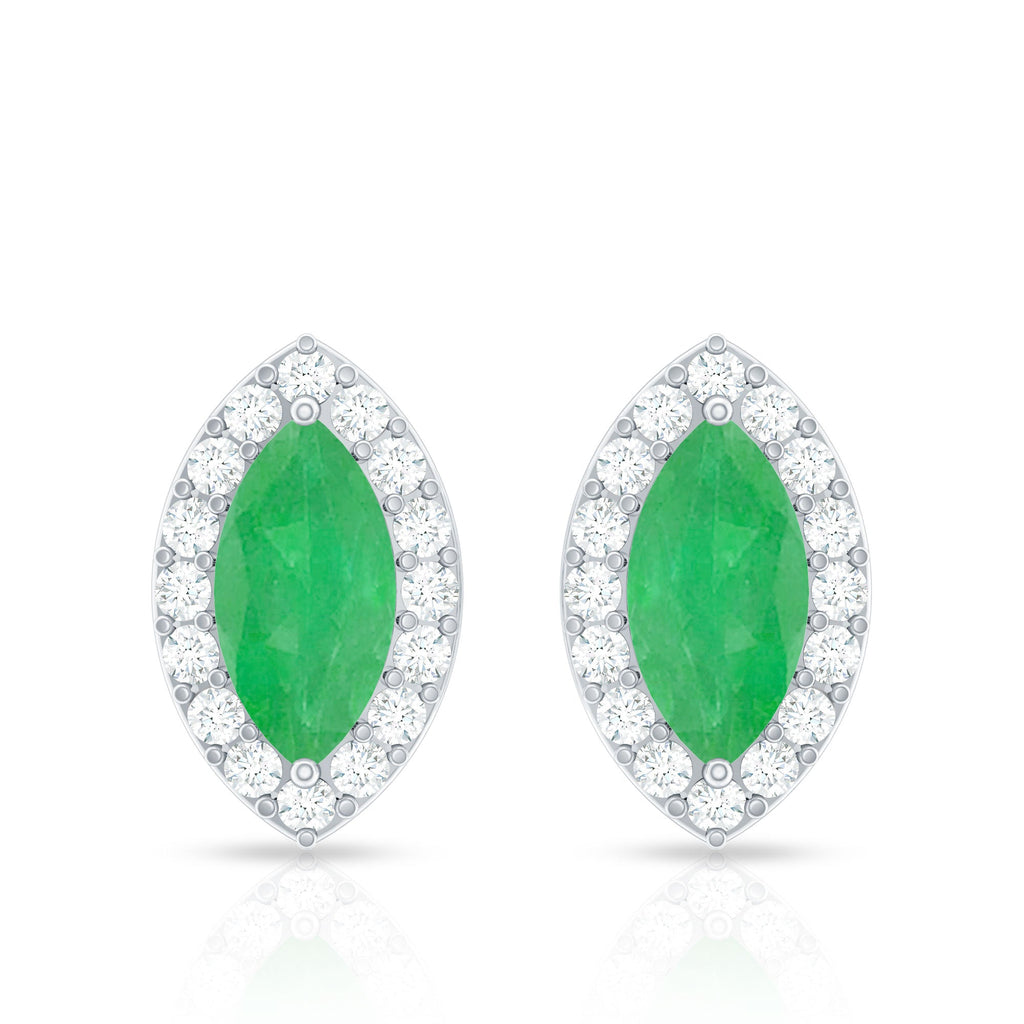Marquise Emerald Earrings – AAA Quality Emerald Stud Earrings With Diamond Halo