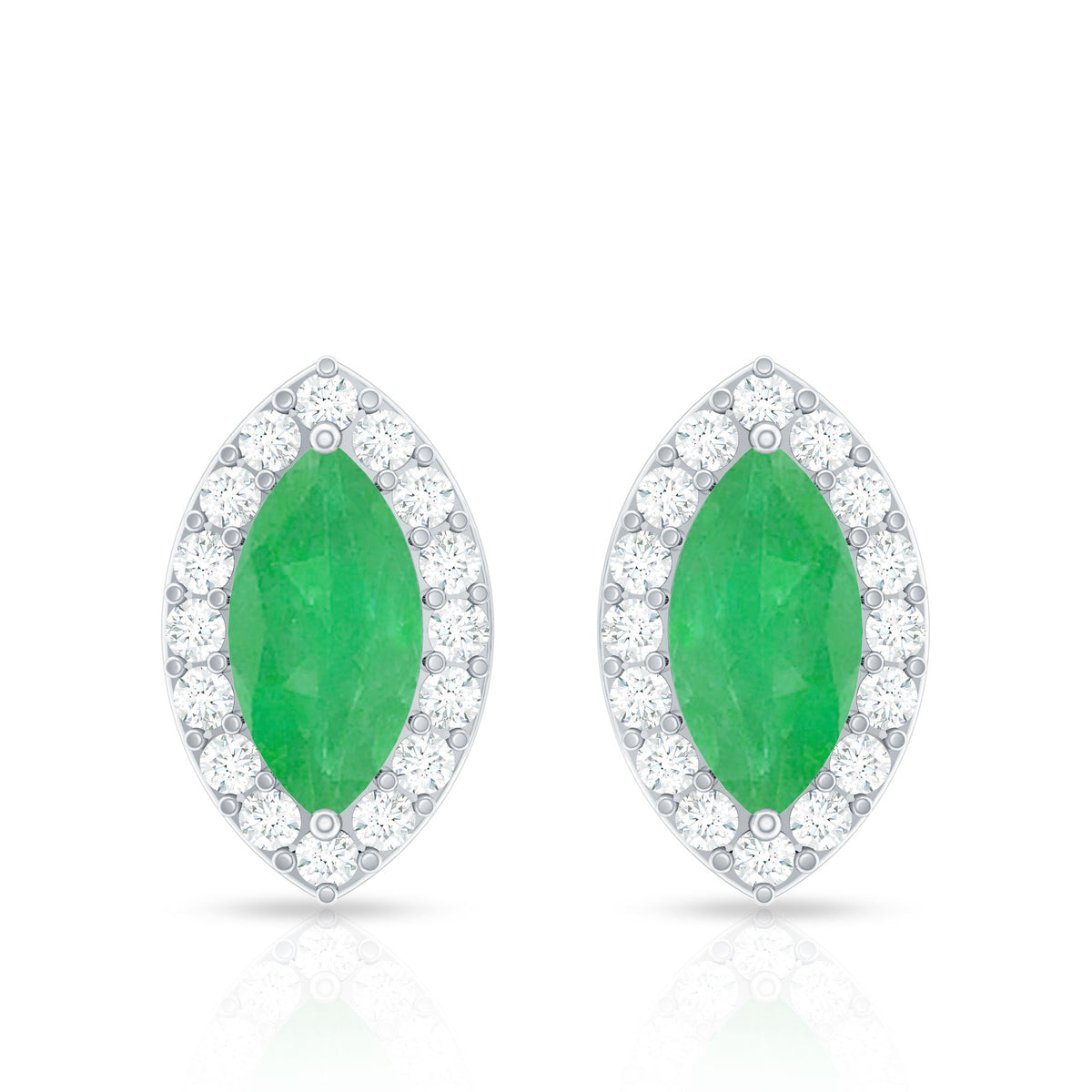 Marquise Emerald Earrings – AAA Quality Emerald Stud Earrings With Diamond Halo