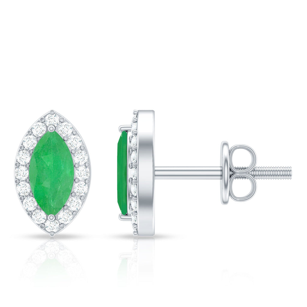 Marquise Emerald Earrings – AAA Quality Emerald Stud Earrings With Diamond Halo