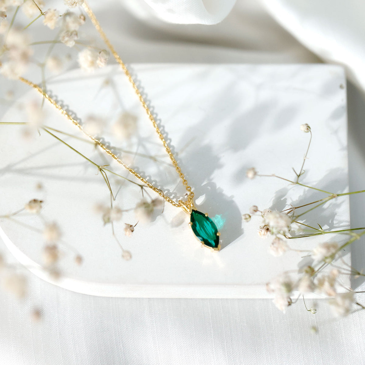 Marquise Emerald Necklace – 2.5 Carat Lab Grown Solitaire Pendant Necklace, 14k Gold Plated