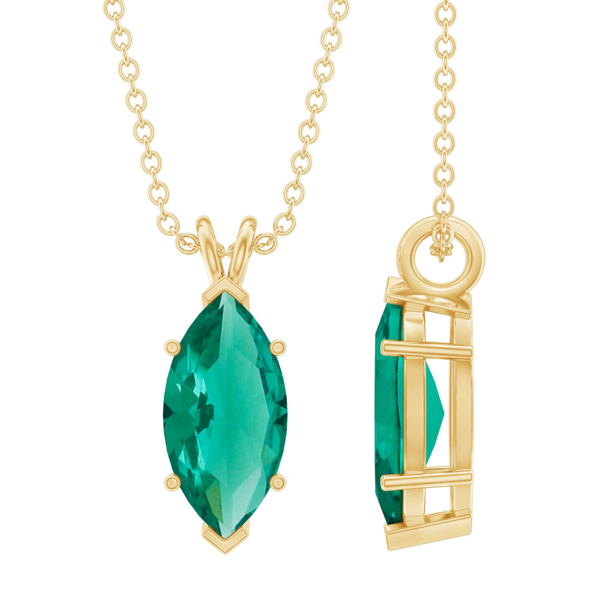 Marquise Emerald Necklace – 2.5 Carat Lab Grown Solitaire Pendant Necklace, 14k Gold Plated